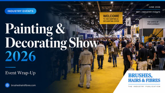 Featured image for Brushes, Hairs & Fibres' editorial coverage of the Painting & Decorating Show 2026 at NEC Birmingham, highlighting the industry's leading trade exhibition for painting and decorating professionals.