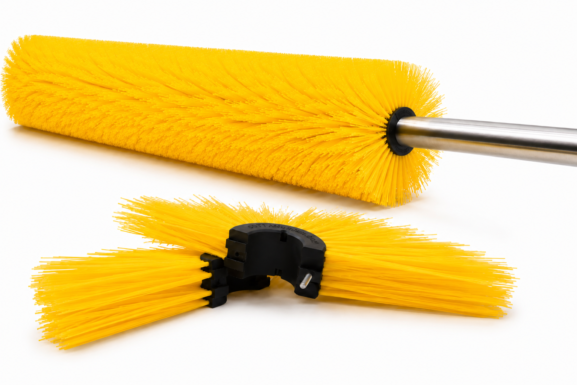 Cottam Brush SPLITGRIP modular roller brush system showing the complete roller brush and patent-pending split replacement section.