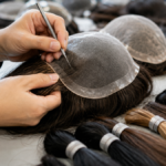 OEM and private-label hair system manufacturing showing a technician working on a hair system
