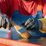 Industrial brush applying protective coating to hydrojetted steel in a drydock environment
